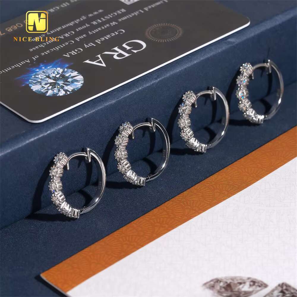 Iced Out Pass Diamond Tester Classic Hip Hop Jewelry 925 Sterling Silver VVS Moissanite Stone Diamond Hoop Earring for Women Men