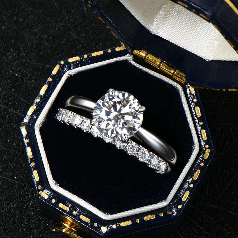 ANZIW 8mm 2.0ct Moissanite Wedding Ring Set Solitaire Diamond Engagement Ring Band for Women Full Eternity Band Girls 925 Silver