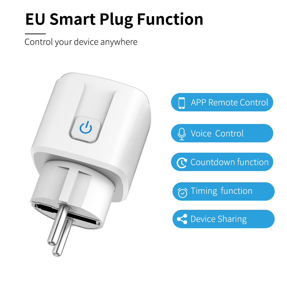 Smart Home Socket WiFi 20A EU Plug Outlet Remote Control Timer Power Monitor Support Voice Google Home Alexa