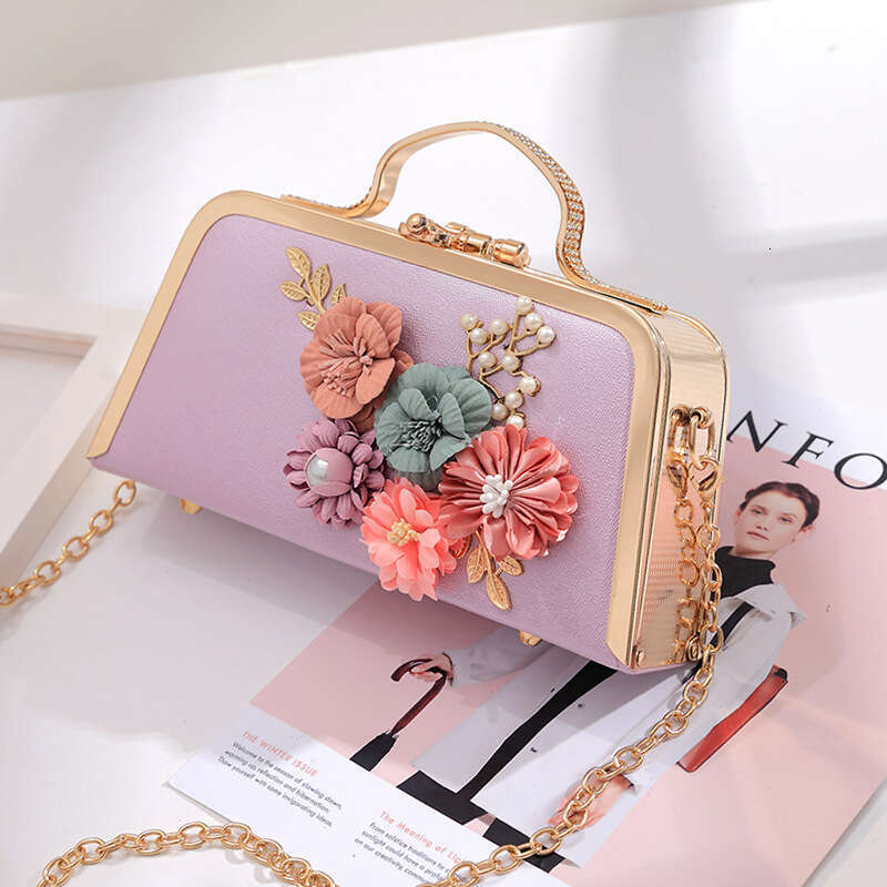 Dinner Bag New High End Handheld Square Flower Banquet Women S Texture Versatile One Shoulder Crossbody Chain Small Bag KQ