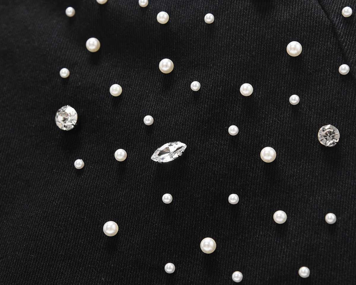 Full rhinestone bead mens pocket jeans black hot pea denim streetwear Harajuku straight loose cargo pants Z250505