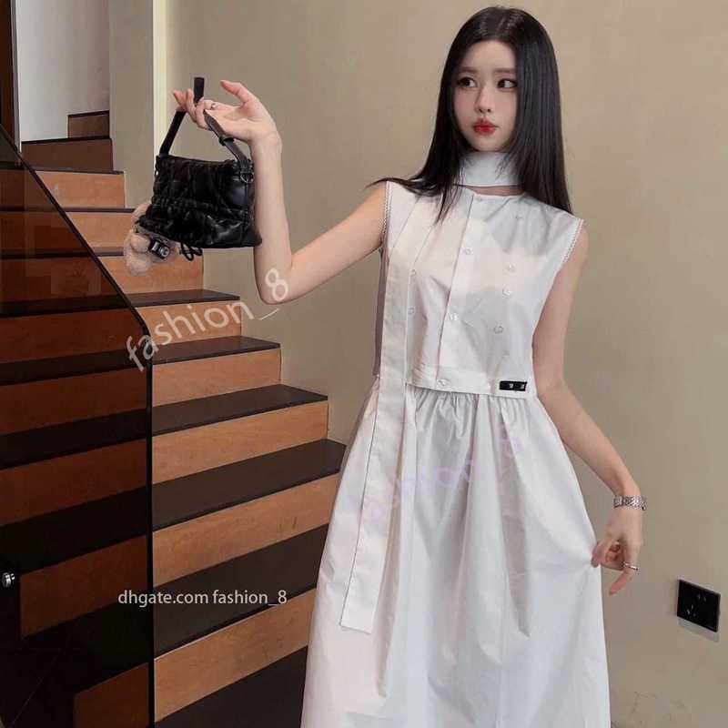 Luxury Designer Basic & Casual Dresses mirror quality 2025 Summer Age reducing Style Lace Elastic Flower Bud Splicing Detachable Sleeveless Tank Top Dress