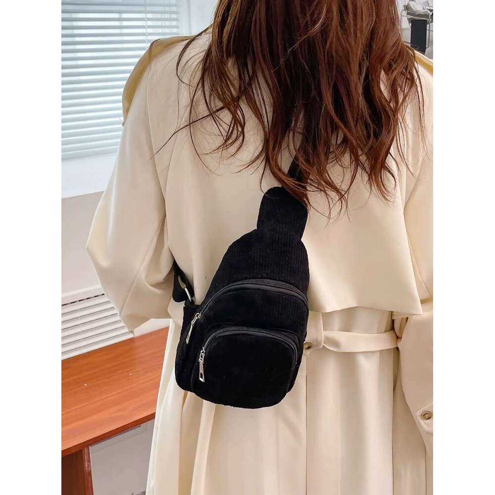 ddmy women's chest Chest casual lightweight waist Korean style versatile pure color extra soft small simple corduroy shoulder crossbody bag