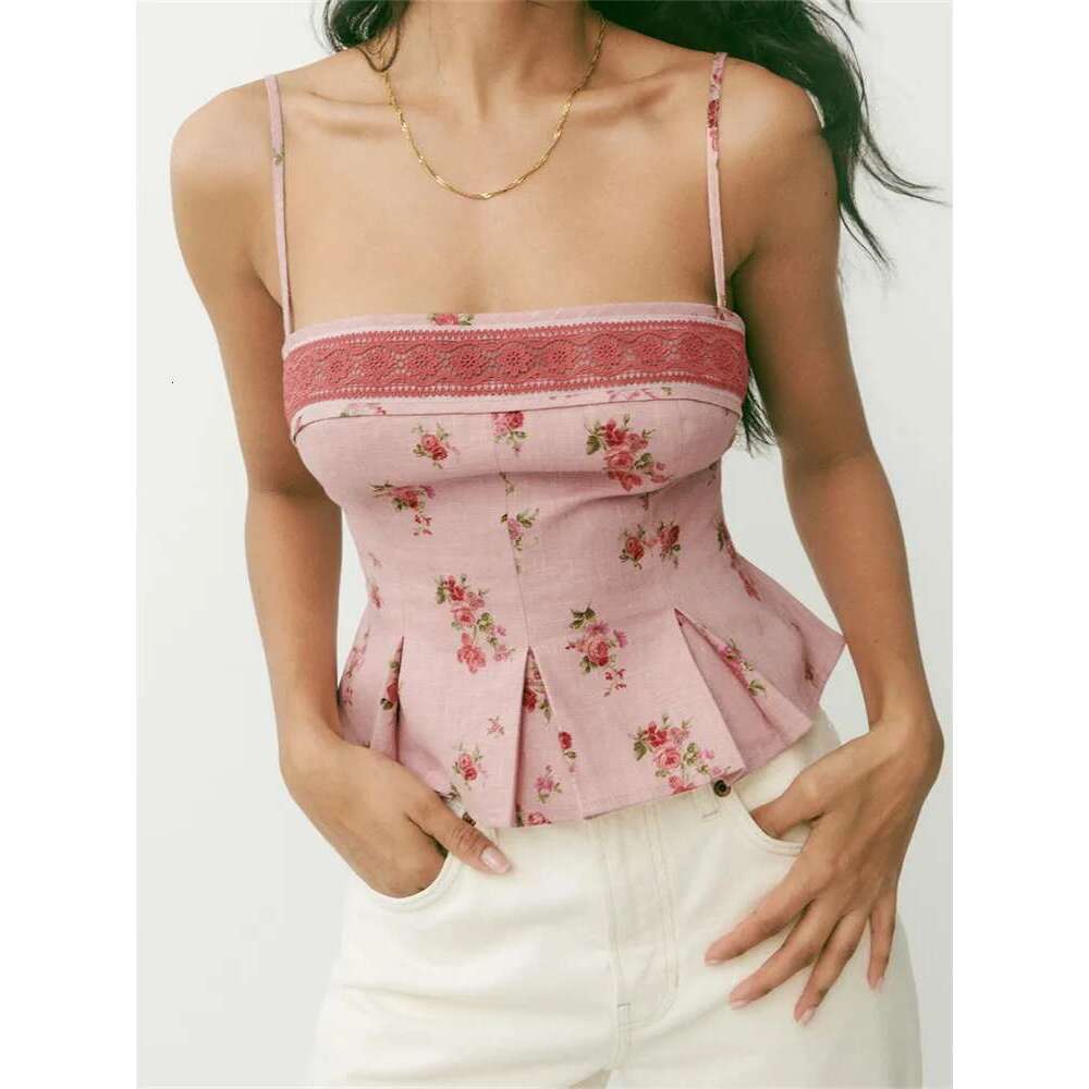 CHRONSTYLE Women Floral Print Camis Sleeveless Strap Tops Low-cut Backless Slim Fit Summer Vest Party Club Tank Streetwear 2024