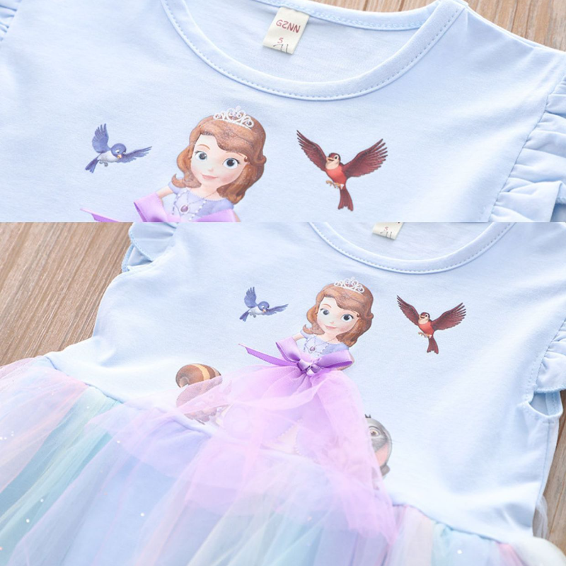 Disney's Frozen Elsa Princess Dress toddler designer clothes Short Sleeve Summer Skirts Soft and Comfortable Baby and Children's Summer Tull