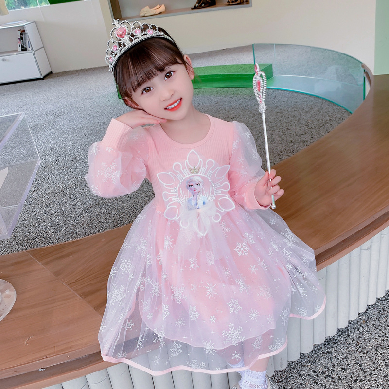 DISNEY Frozen Princess Elsa dress kids designer clothes Princess Girls' Autumn Long Sleeve Girls' Net Satin clothes