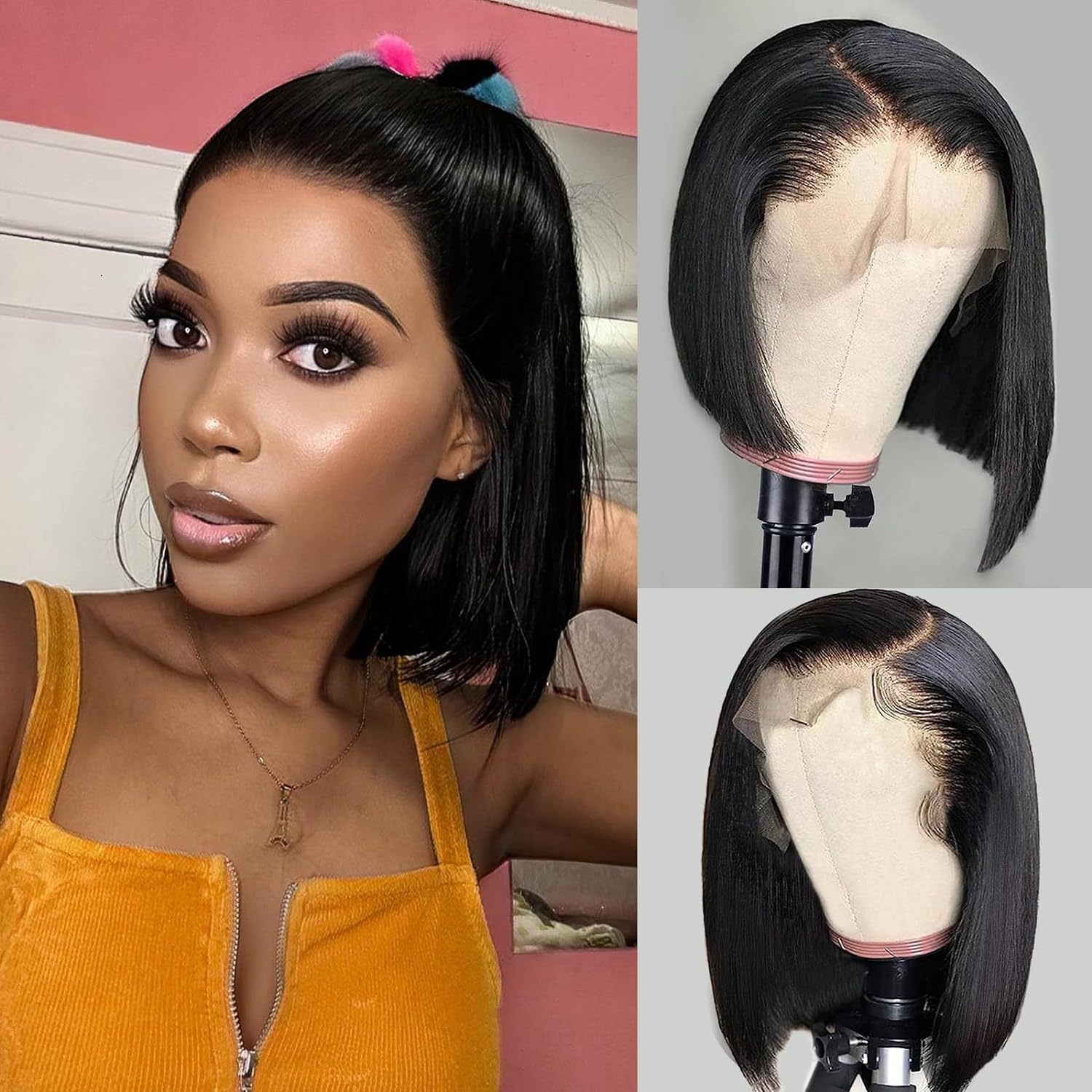 selling Hot lace synthetic wig headband for women black short straight hair