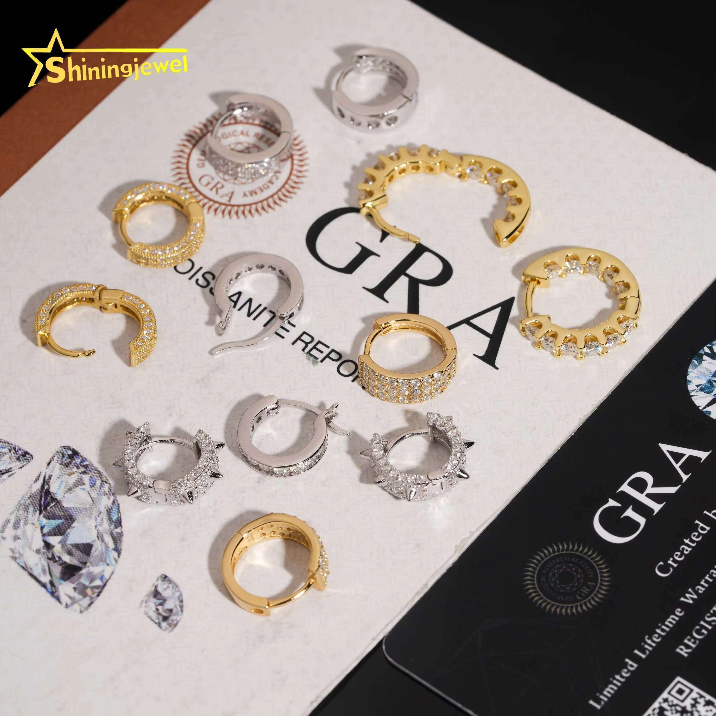 Hip Hop Jewelry Men Women Earrings Moissanite Pass Diamond Tester Custom Hoop Moissanite Earrings 925 Sterling Silver