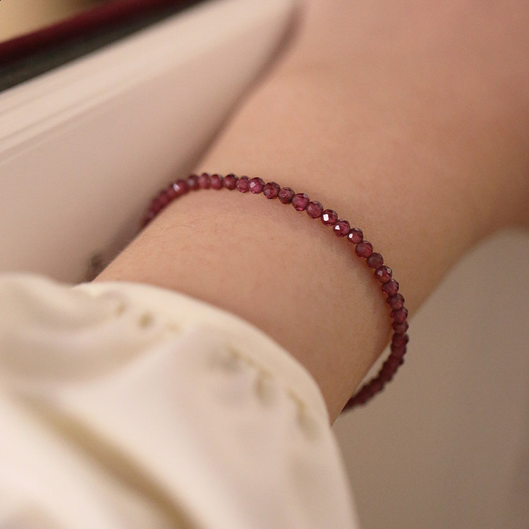 Handmade natural 4MM ruby cut bead cuff bracelet for women Bohemian handmade semi stone craftsmanship 241018
