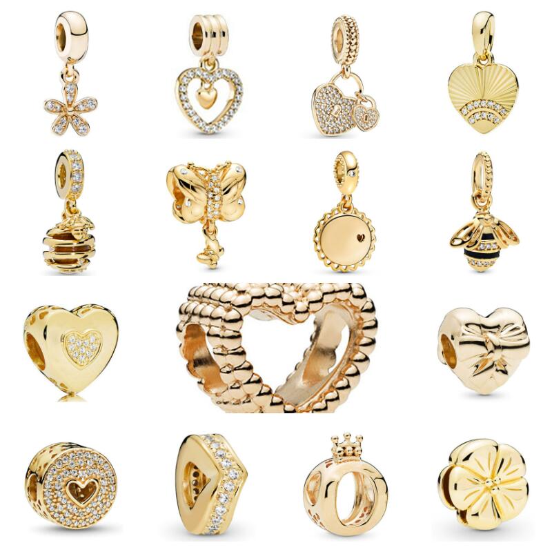 Designer Charms Bead Dangle Gold Plated Pendant Flower Heart Diamond Fashion Jewelry Findings Components For Women Girl DIY Bracelets Necklaces Accessories Gift