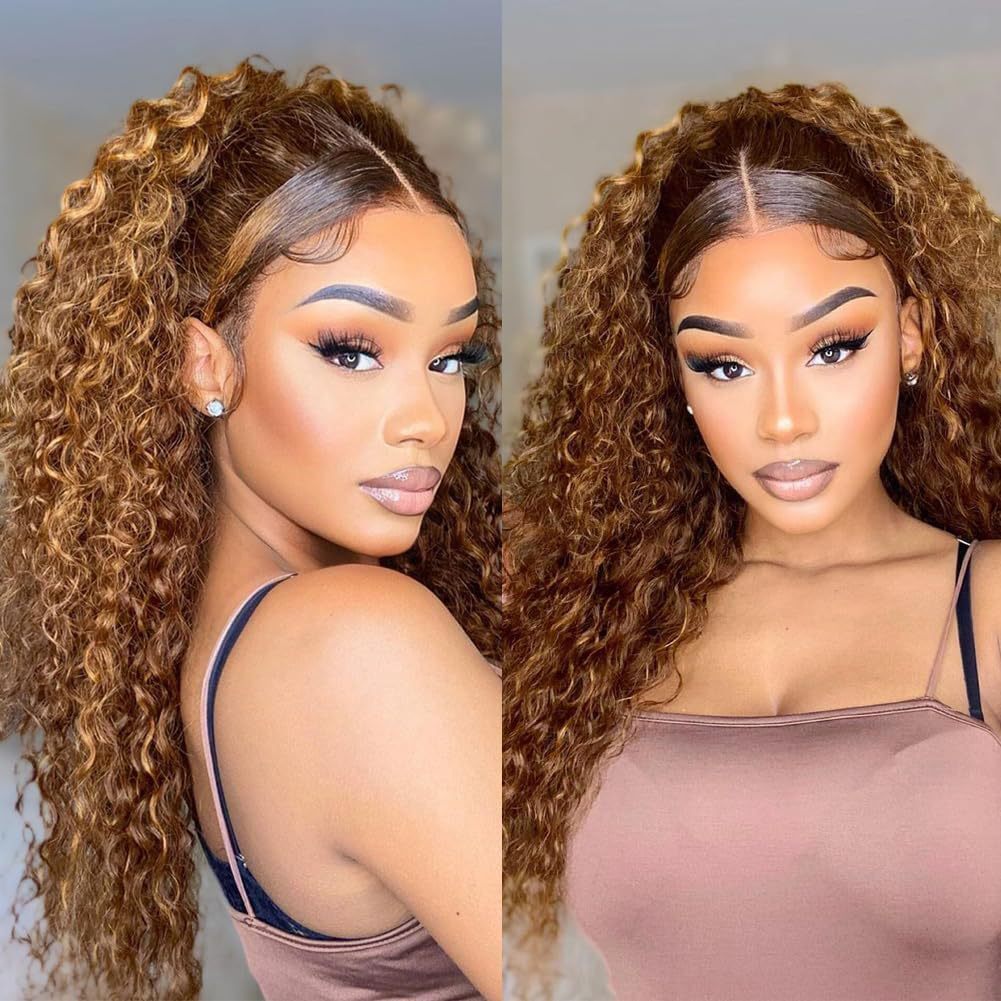 wig New womens fashionable synthetic headband brown mixed color long curly hair hand wrapped small curly hair