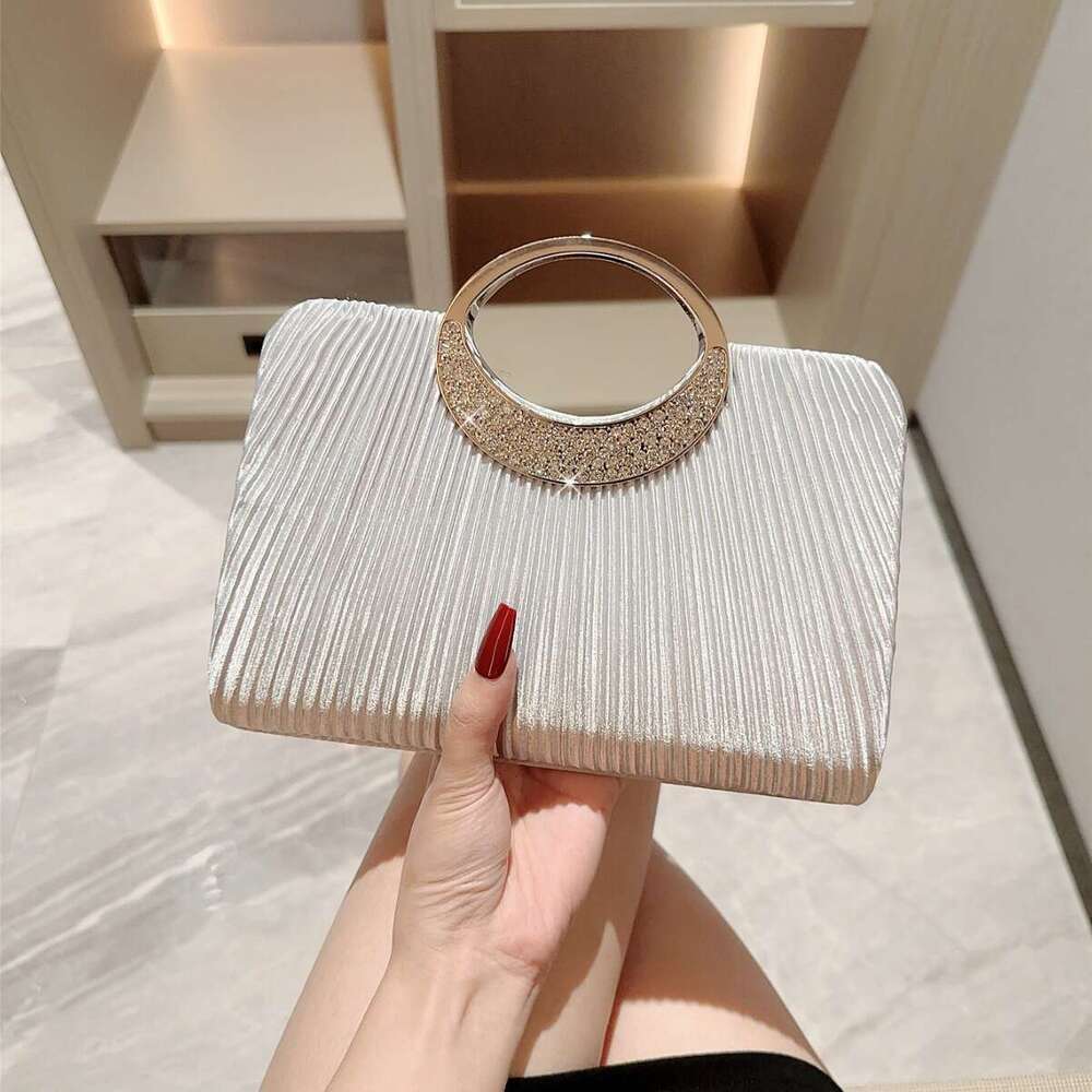 Dinner Bag New Pleated Round Ring Rhinestone Banquet Handbag Dress Evening Bag Wedding Chain Bag KQ