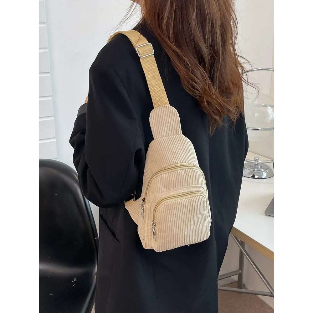 ddmy women's chest Chest casual lightweight waist Korean style versatile pure color extra soft small simple corduroy shoulder crossbody bag