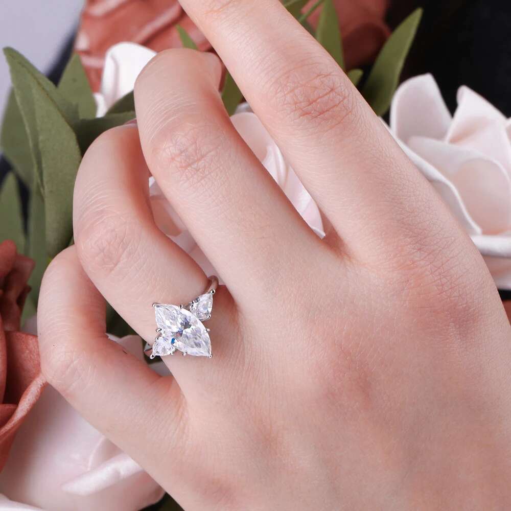3 Carat Marquise Cut Moissanite Engagement Ring Gra Certified 925 Sterling Silver Plated AU750 Wedding Bands for Women Jewelry