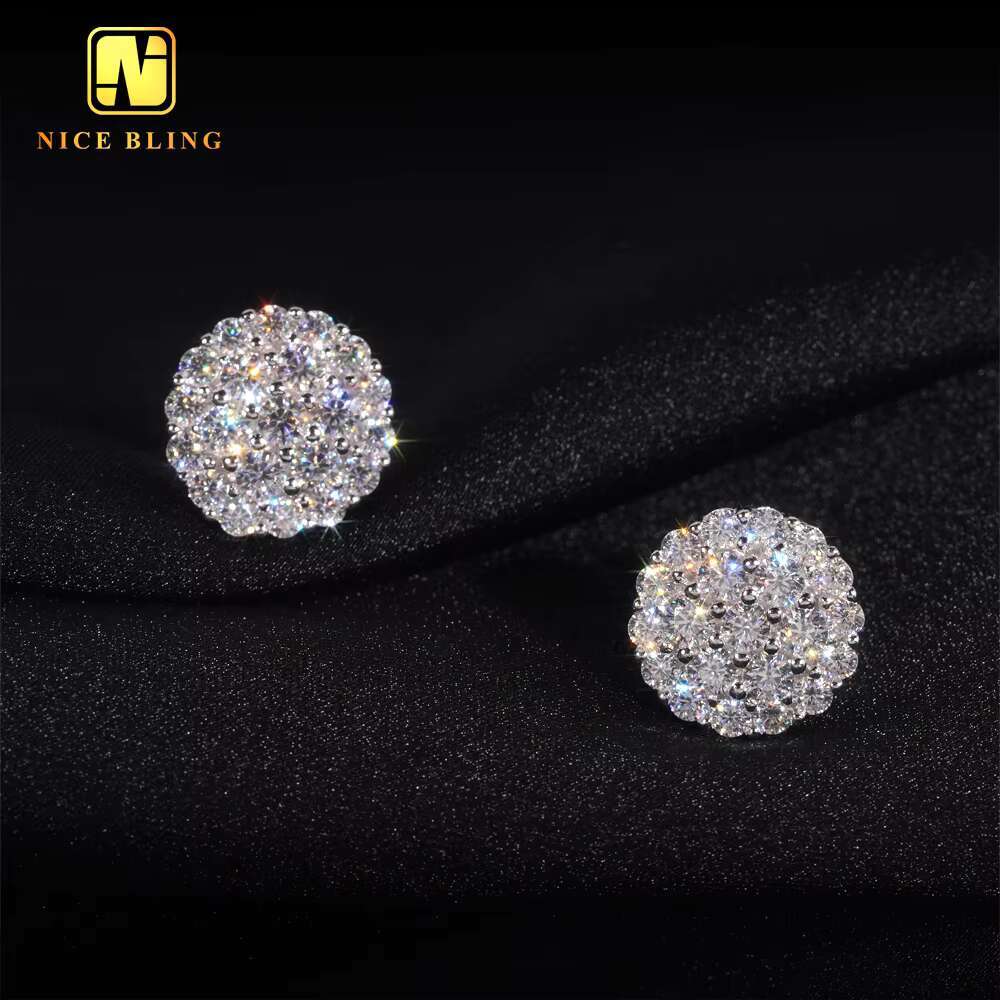 Shining Fashion Jewelry Earrings VVS Diamond Fully Iced Out 925 Silver Jewelry Moissanite Stud Earrings