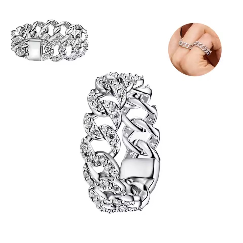 Silver Fashion Single Item Ring Sparking Ribbon Starlight Butterfly Ring Square Blue Cuban Chain Ring Women's Jewelry Gift Free Shipping