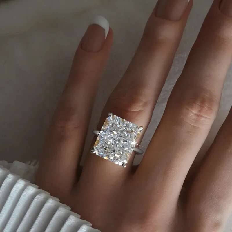 Radiant Cut 8ct Lab Diamond Ring 100% Real 925 Sterling Silver Engagement Wedding Band Rings for Women Promise Jewelry Gift