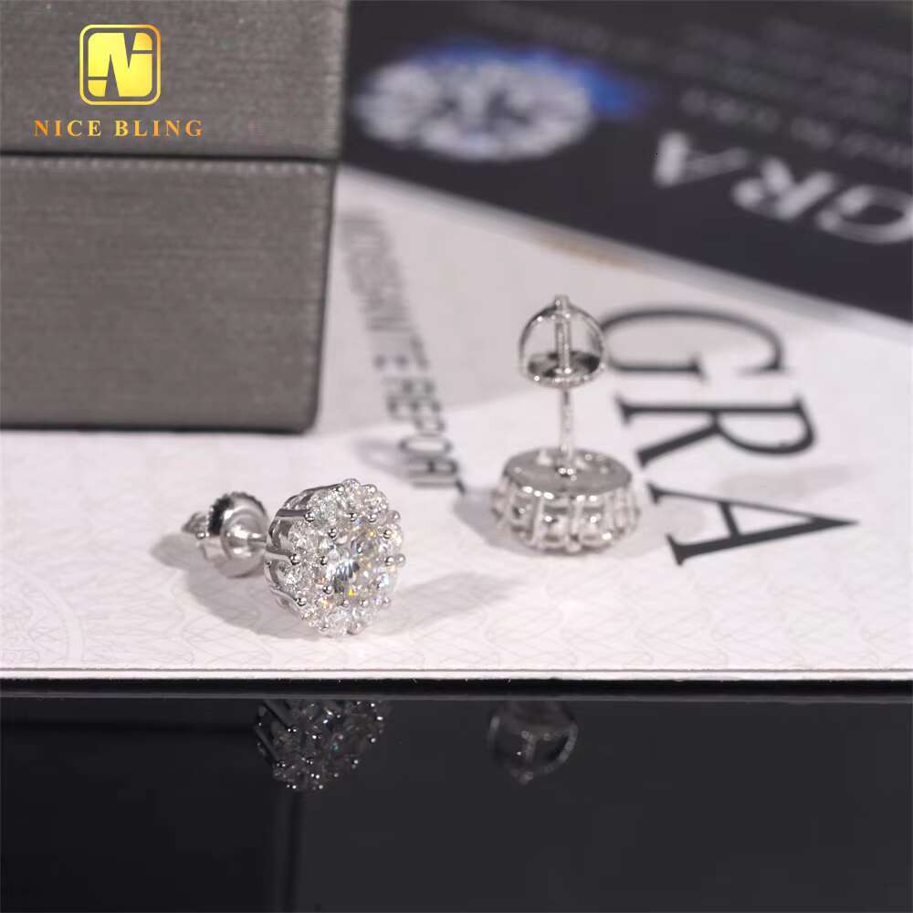 New Arrival Hip Hop Design VVS Diamond 925 Sterling Silver Cluster Moissanite Stud Earrings