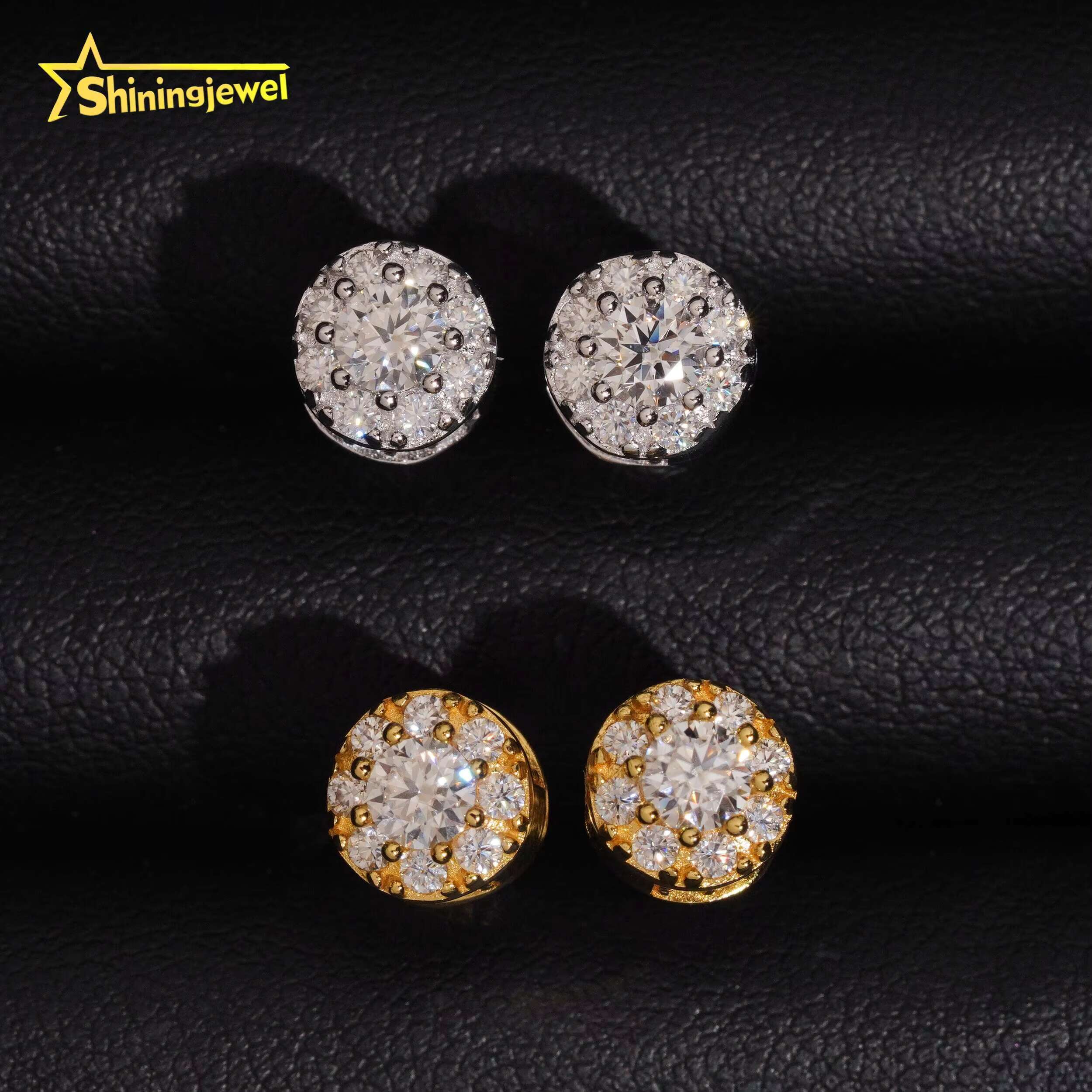 Hip Hop Jewelry Pass Tester Stocks 925 Sterling Silver Gold Plated Iced Out VVS Diamond Moissanite Stud Earring Men Earrings