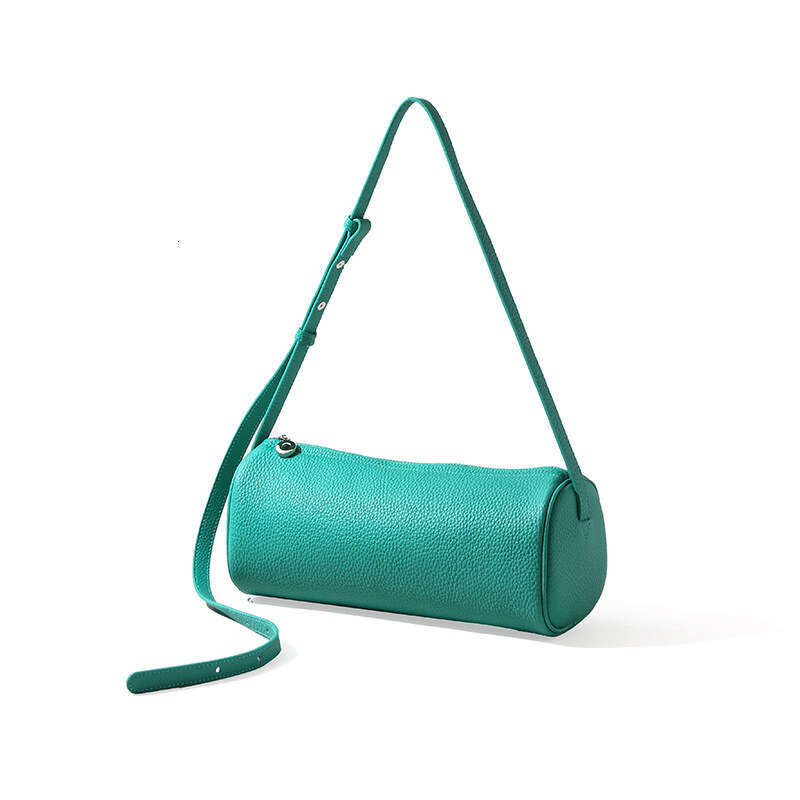 Simplified Style Pen Holder 2025 New Genuine Leather Women's Fashionable Commuting Cylindrical Bag, Large Capacity Trendy Crossbody Bag