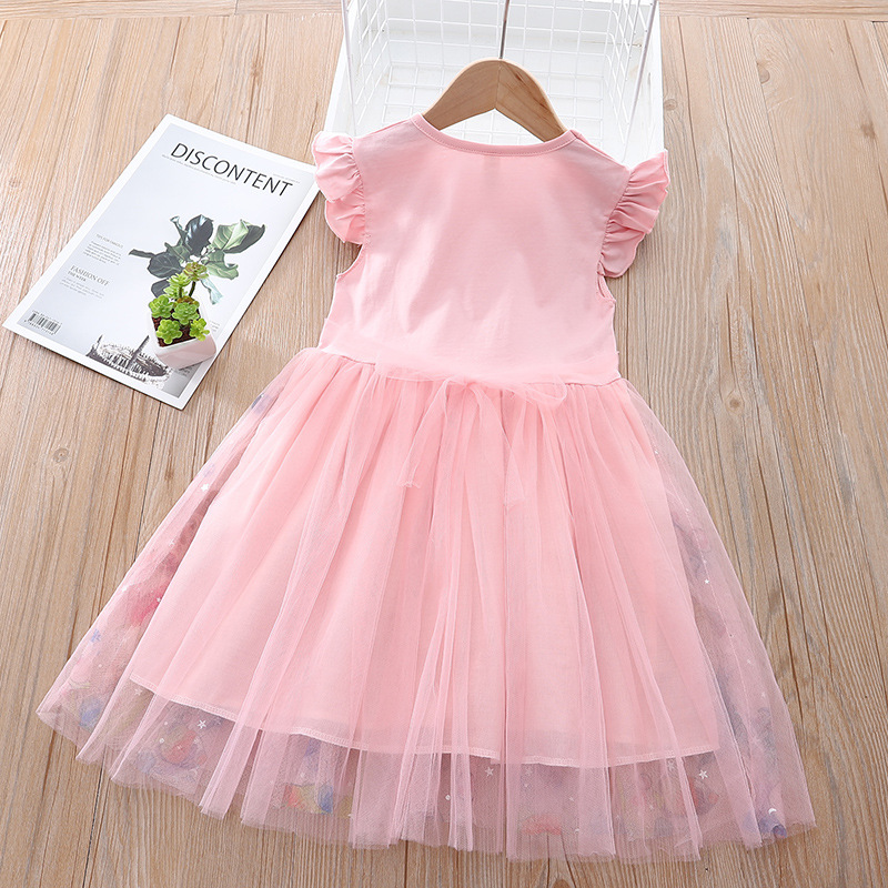 Disney's Frozen Elsa Princess Dress toddler designer clothes Short Sleeve Summer Skirts Soft and Comfortable Baby and Children's Summer Tull