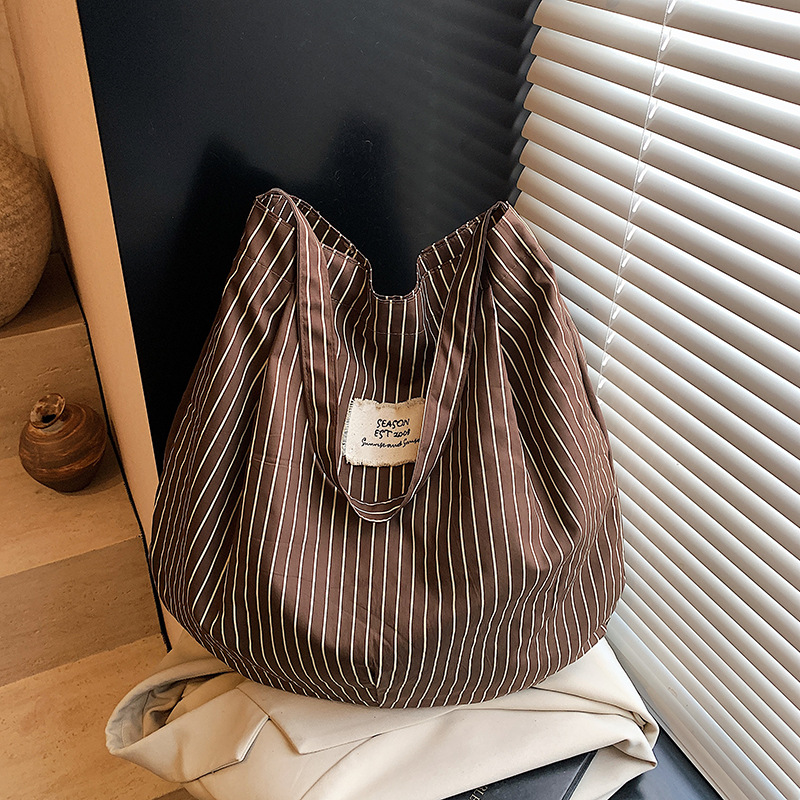 fashion canvas bag Korean style lazy underarm bag 2025 new large capacity striped cloth bag casual shoulder bag