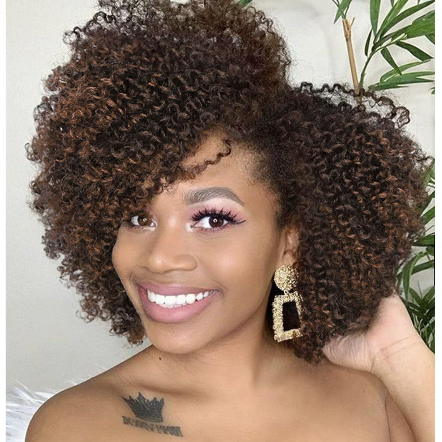 Womens Wig Black Partial Split Short Curly Hair Small Curly Wigs Kinky Curly Wigs