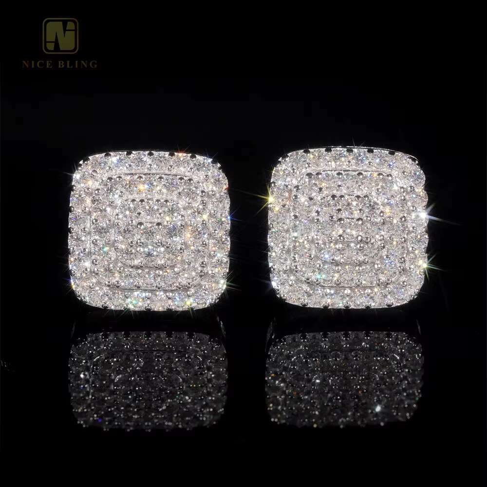 3 Rows 925 Sterling Silver Stud Earring Pass Diamond Tester GRA Certification Ice Out VVS Moissanite Diamond Ear Studs for Women