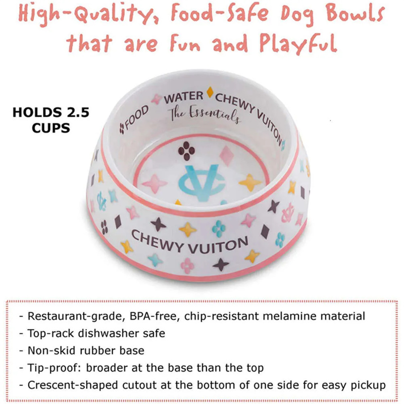 Pet Rice Bowl with Mat Drink Water Dog Bowl Anti-Drop Tide Melamine Cat and Dog Feeding Dish with Wide Base