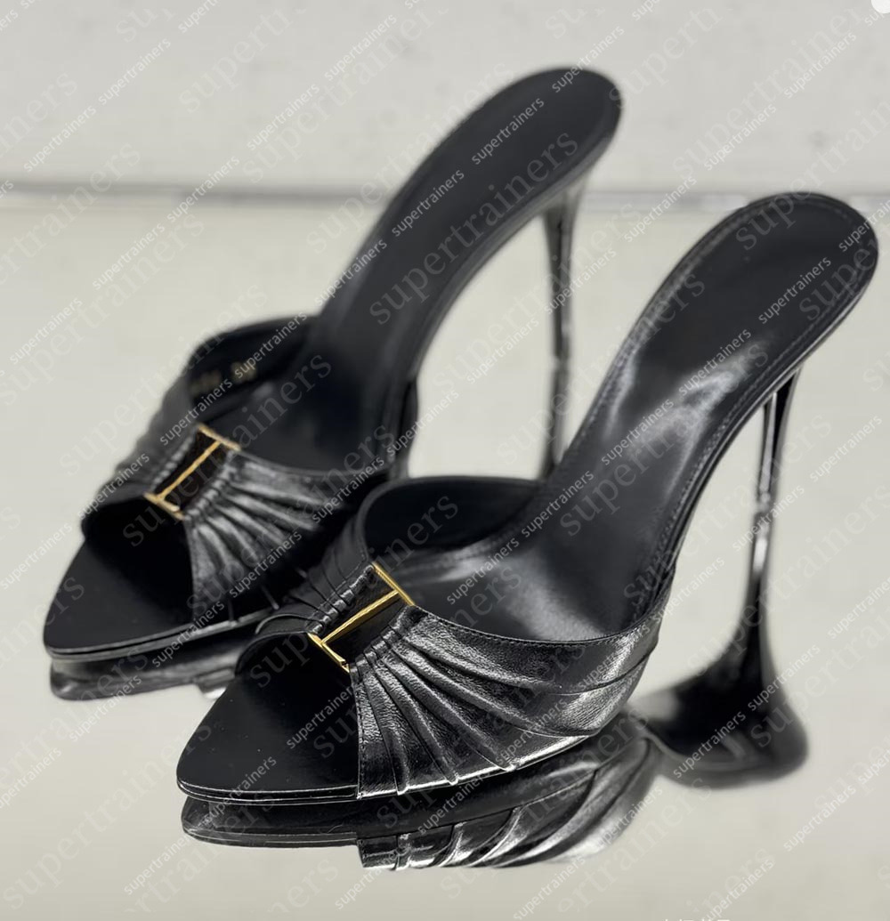 Elegant Dress shoes Ladies stiletto Slippers mule Genuine Leather Fashionable Letter Buckle Sharp toe sandals luxury women designer high-heeled Slippers send box6