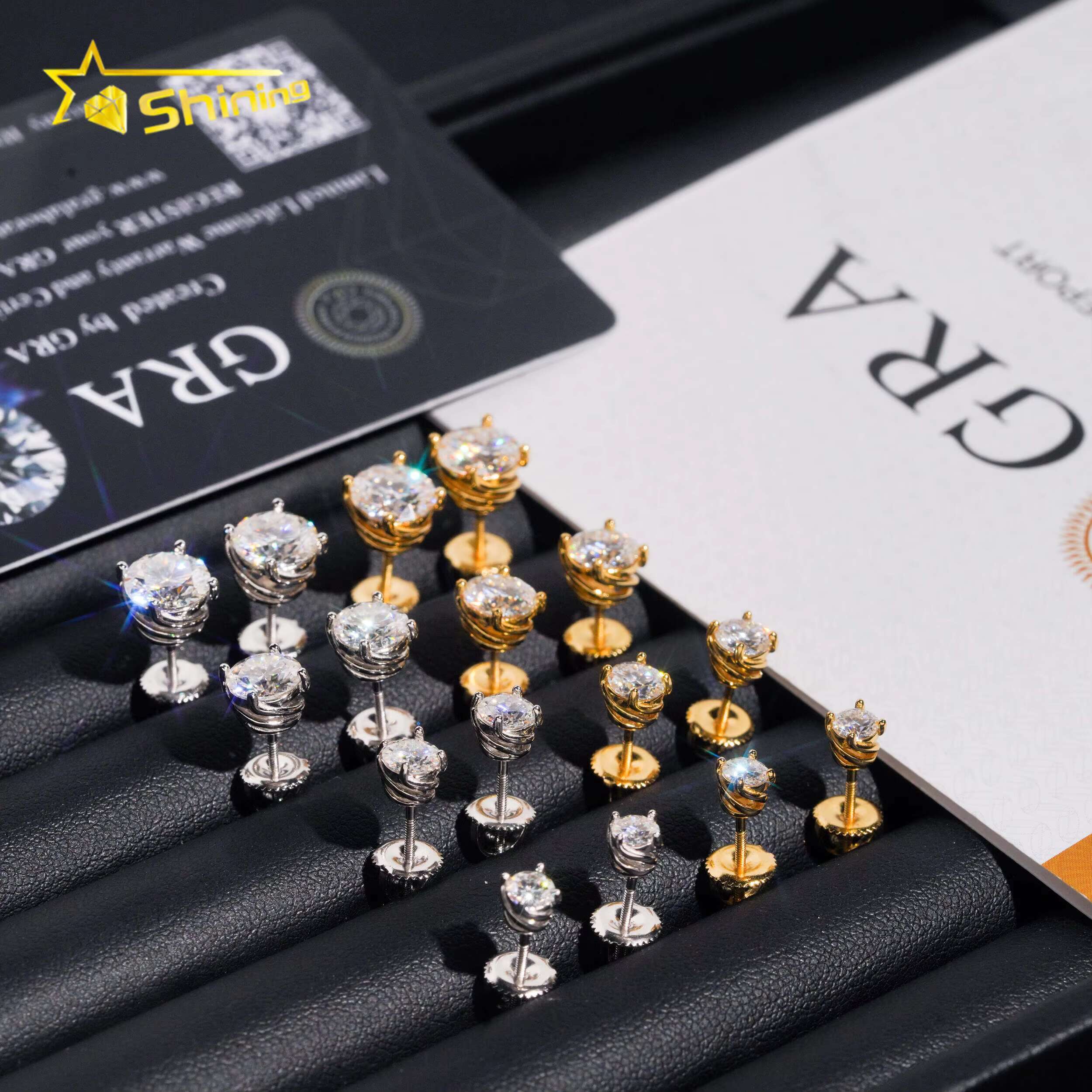 925 Silver Hip Hop Sparkling Moissanite Stud Earrings with Iced Out Setting DHL 7-Day Shipping 100+ Designs Ready Stock.