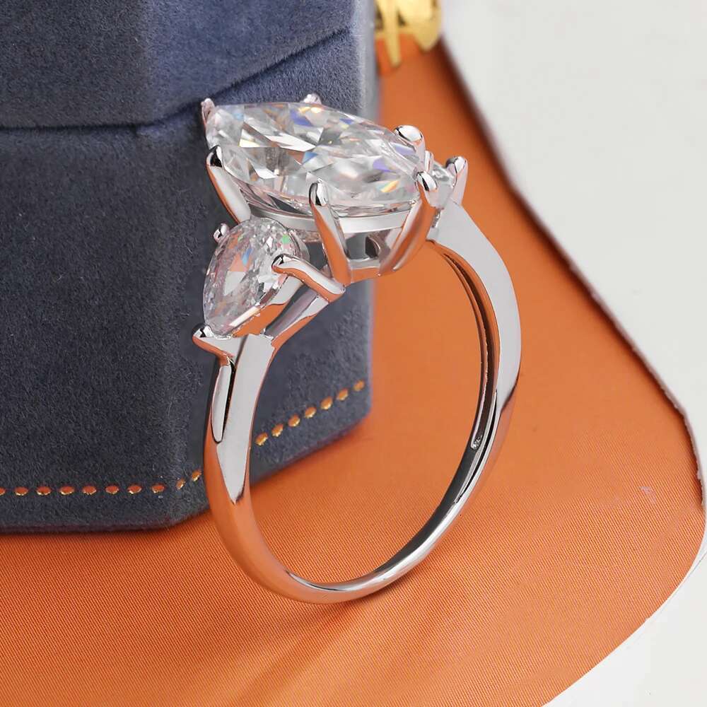 3 Carat Marquise Cut Moissanite Engagement Ring Gra Certified 925 Sterling Silver Plated AU750 Wedding Bands for Women Jewelry