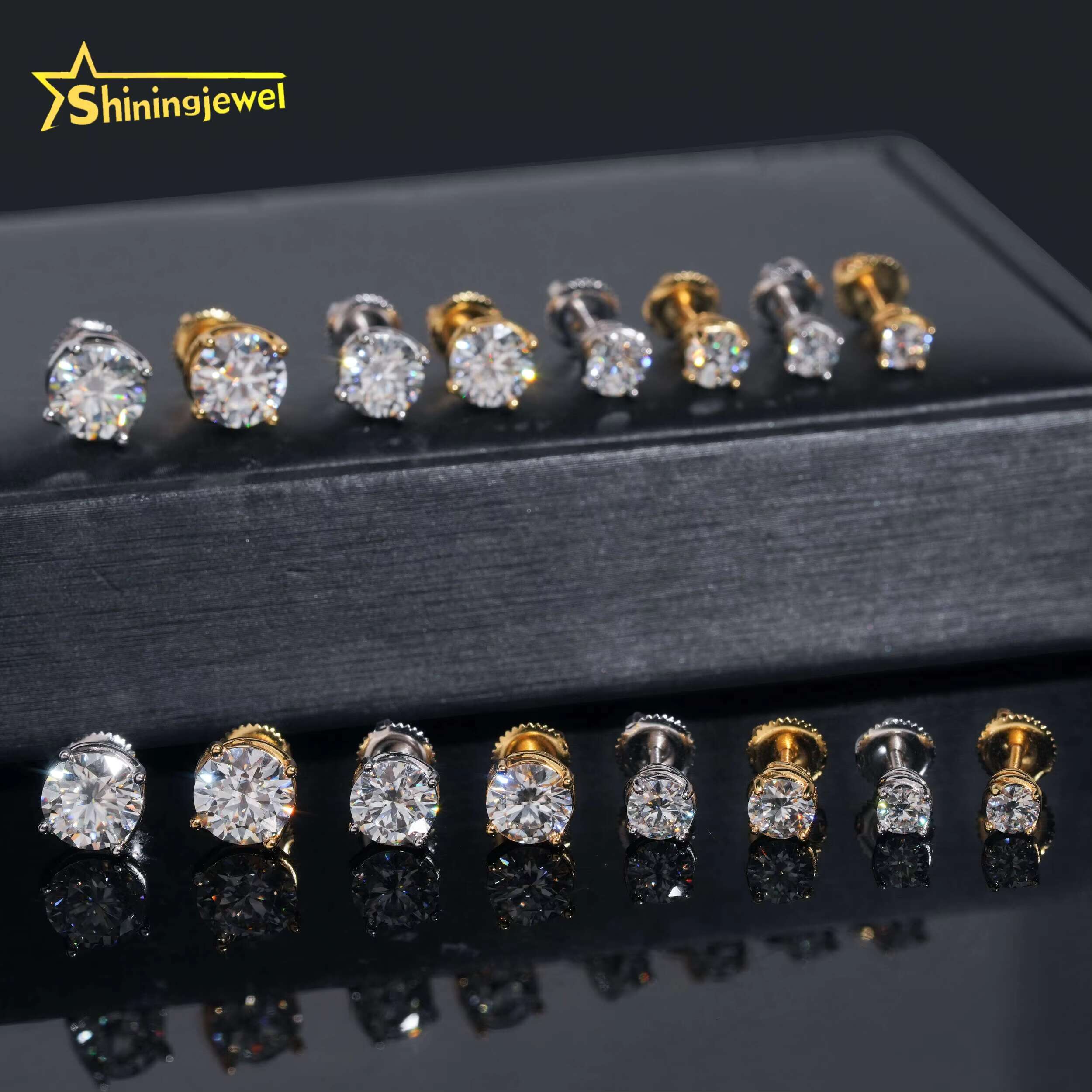 Factory Price Classic 4 Prongs 4MM 5MM 6.5MM 7.5MM Round Moissanite Earrings Iced Out Men Women Earrings Moissanite Jewelry