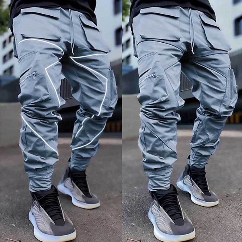 Mens Fitness Gym Jogger Casual Pants Sports Pants Fitness Trousers Hip Hop Cargo Pants Mens Street Clothing Mens Reflective Sports Track Pants W250505
