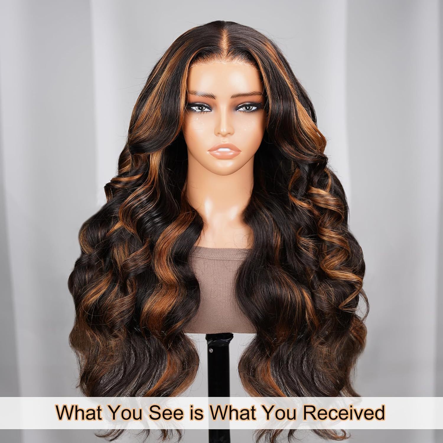 ladies Wig front lace wig brown mixed color medium split long curly hair big wavy wig