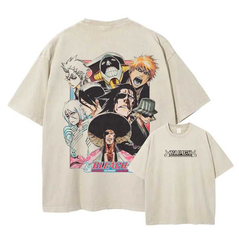 Grimmjow Aizen Ichigo T-shirt Anime Retro Washed T-shirt Street Clothing Rukia Kenpachi Manga Ultra Thin Short Sleeve Top T-shirt W250505