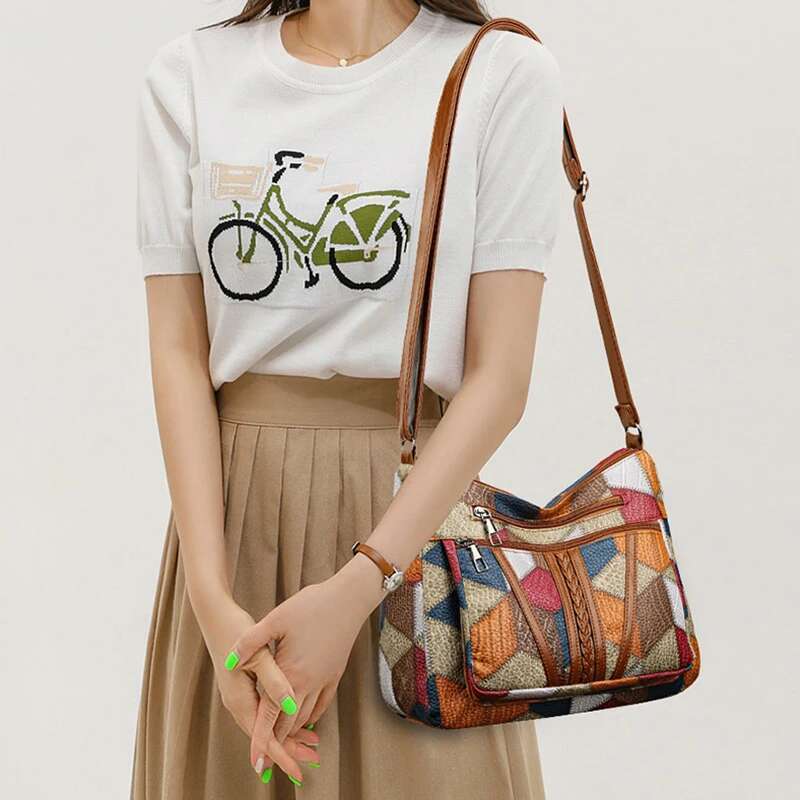ddmy Vintage Women's Elegant Trendy HandBag Fashion Multi-pockets Shoulder All-match Retro Crossbody Bag for Daily