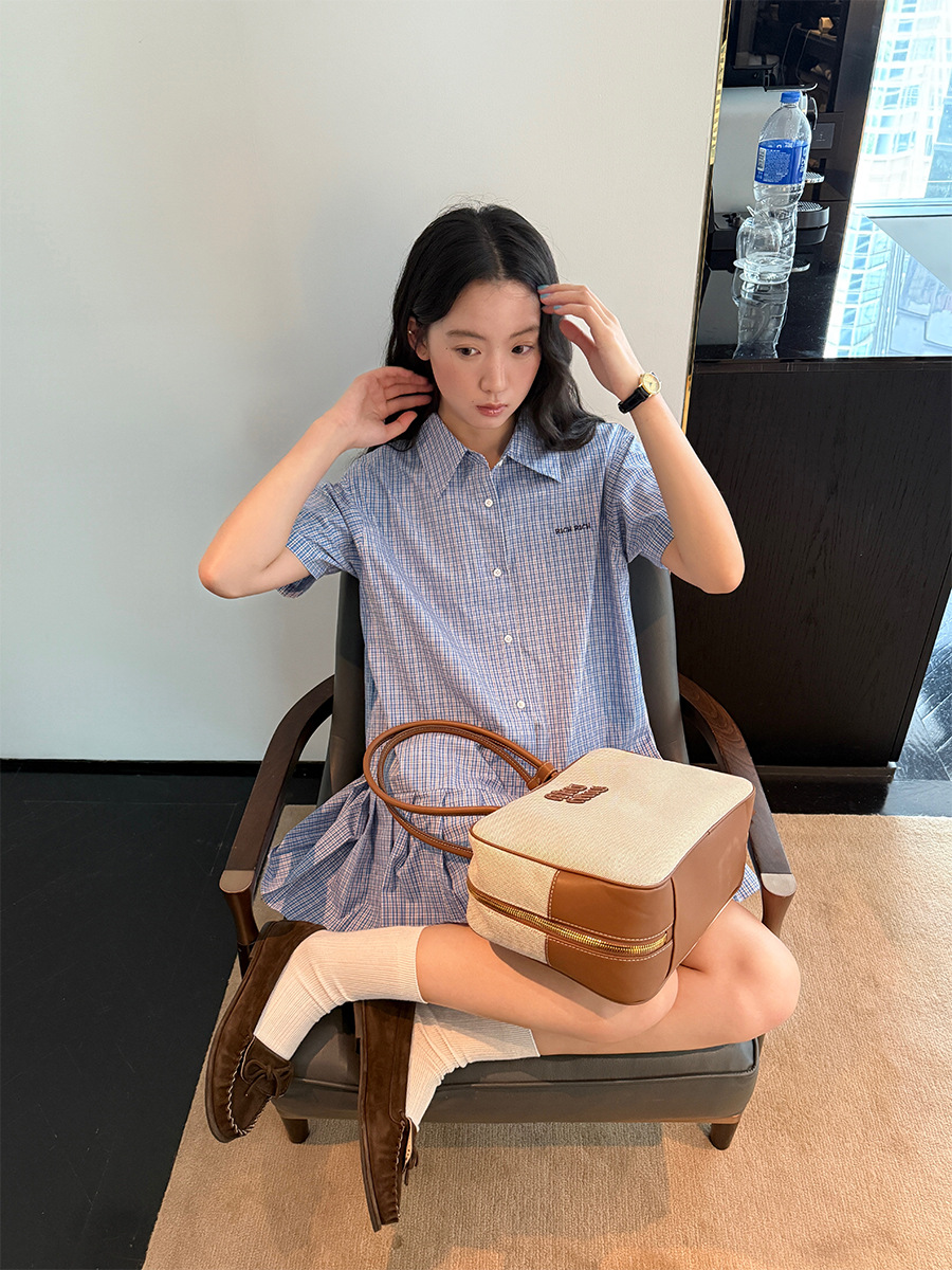K52175 Plaid pleated skirt female 2025 summer small age-reducing shirt dress