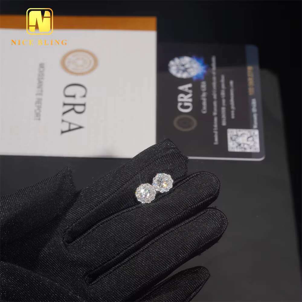 New Arrival Hip Hop Design VVS Diamond 925 Sterling Silver Cluster Moissanite Stud Earrings