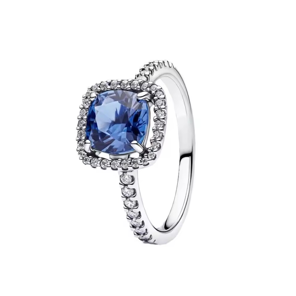 Silver Fashion Single Item Ring Sparking Ribbon Starlight Butterfly Ring Square Blue Cuban Chain Ring Women's Jewelry Gift Free Shipping