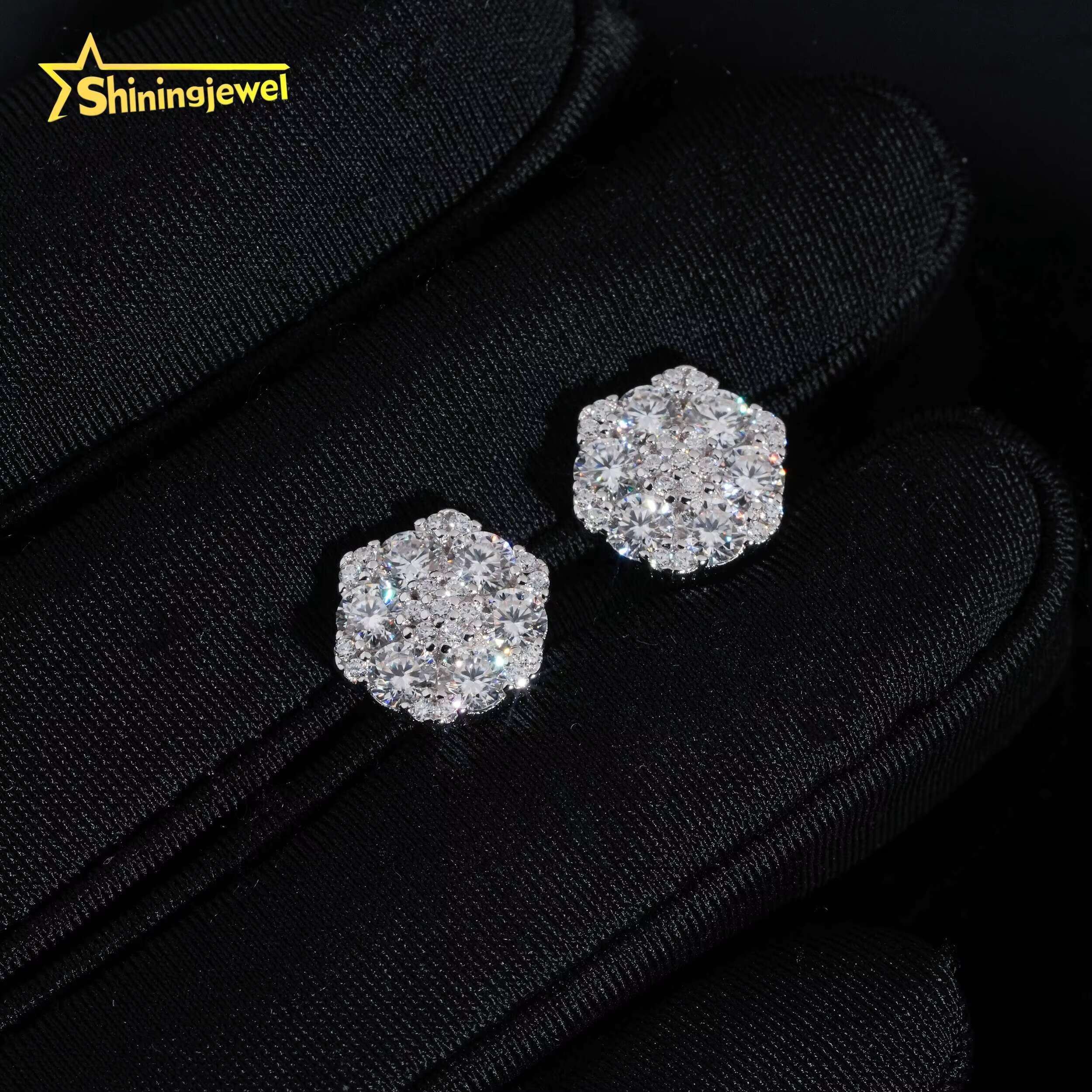 GRA Certificated Factory Price Iced Out 925 Silver Screw Back Stud Moissanite Diamond Earrings