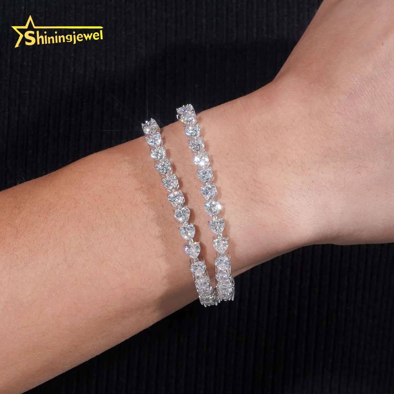 Trendy 925 Sterling Silver Heart Cut Moissanite Tennis Bracelet Iced Out Men Women Moissanite Bracelet Daily Wear