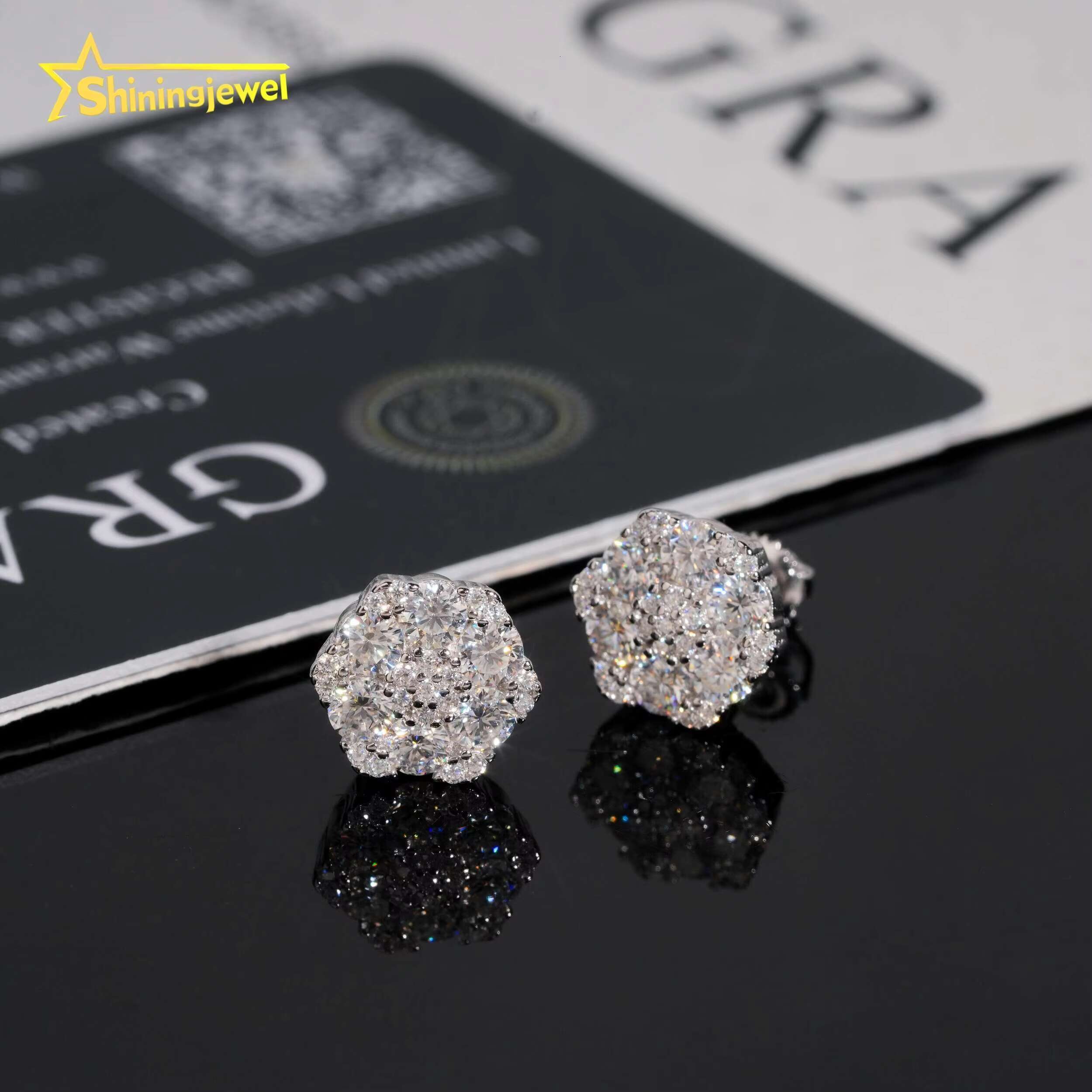 GRA Certificated Factory Price Iced Out 925 Silver Screw Back Stud Moissanite Diamond Earrings