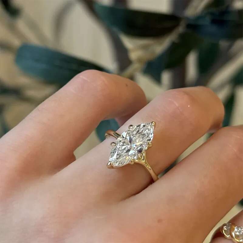 Vintage Marquise Cut Lab Diamond Ring 100% Real 925 Sterling Silver Engagement Wedding Band Rings for Women Promise Jewelry