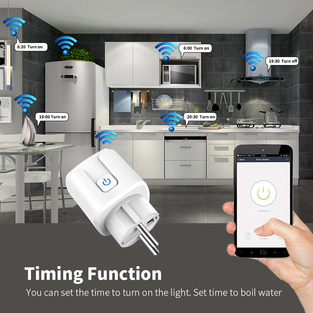 Smart Home Socket WiFi 20A EU Plug Outlet Remote Control Timer Power Monitor Support Voice Google Home Alexa