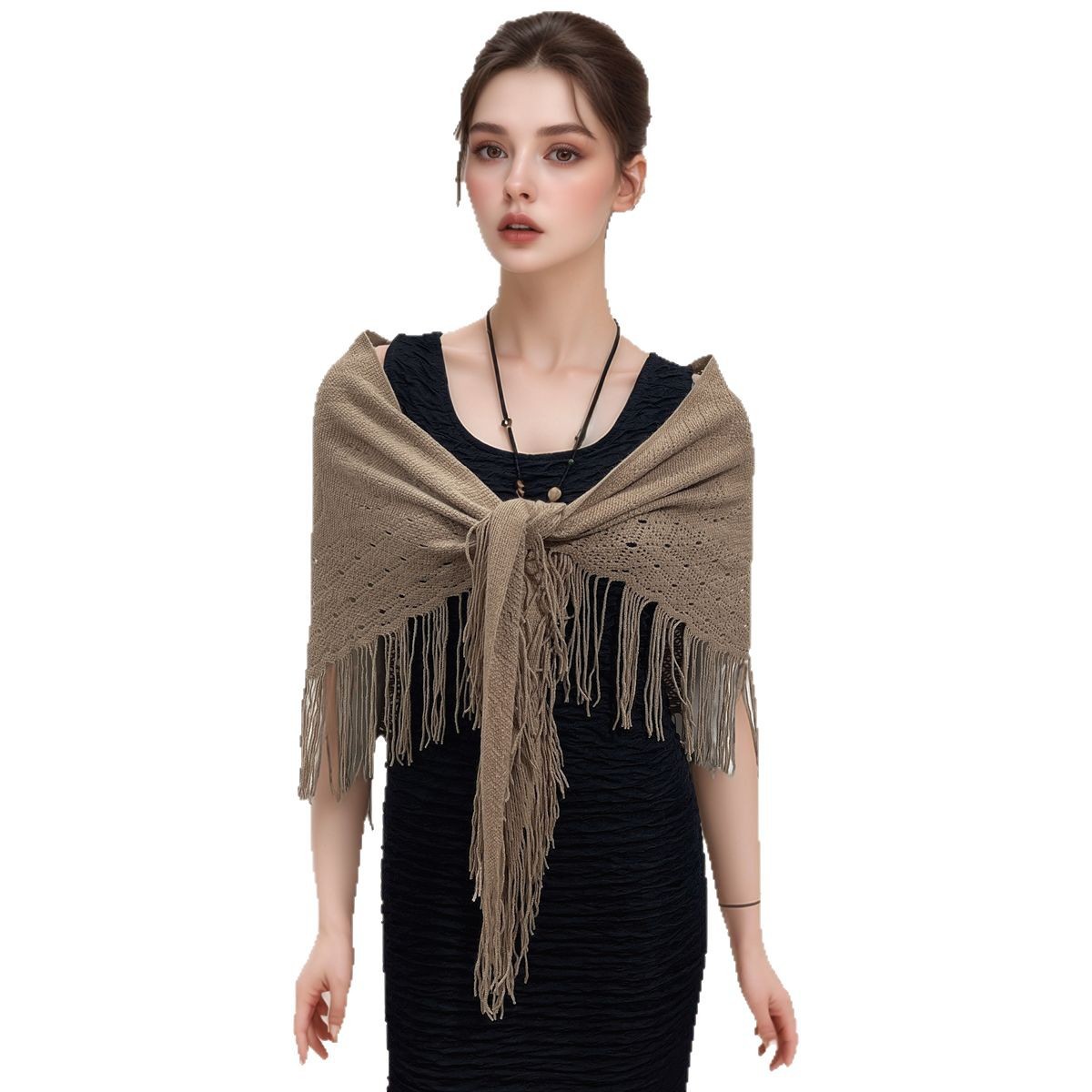 K629 2025 autumn and winter new imitation cashmere irregular tassel shawl female triangle scarf warm neck dual-purpose trend