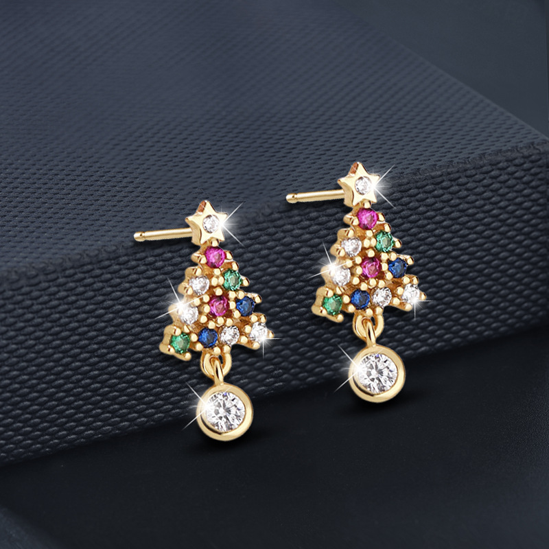 Festive Gifts: S925 Sterling Silver Colored Stone Christmas-Themed Studs