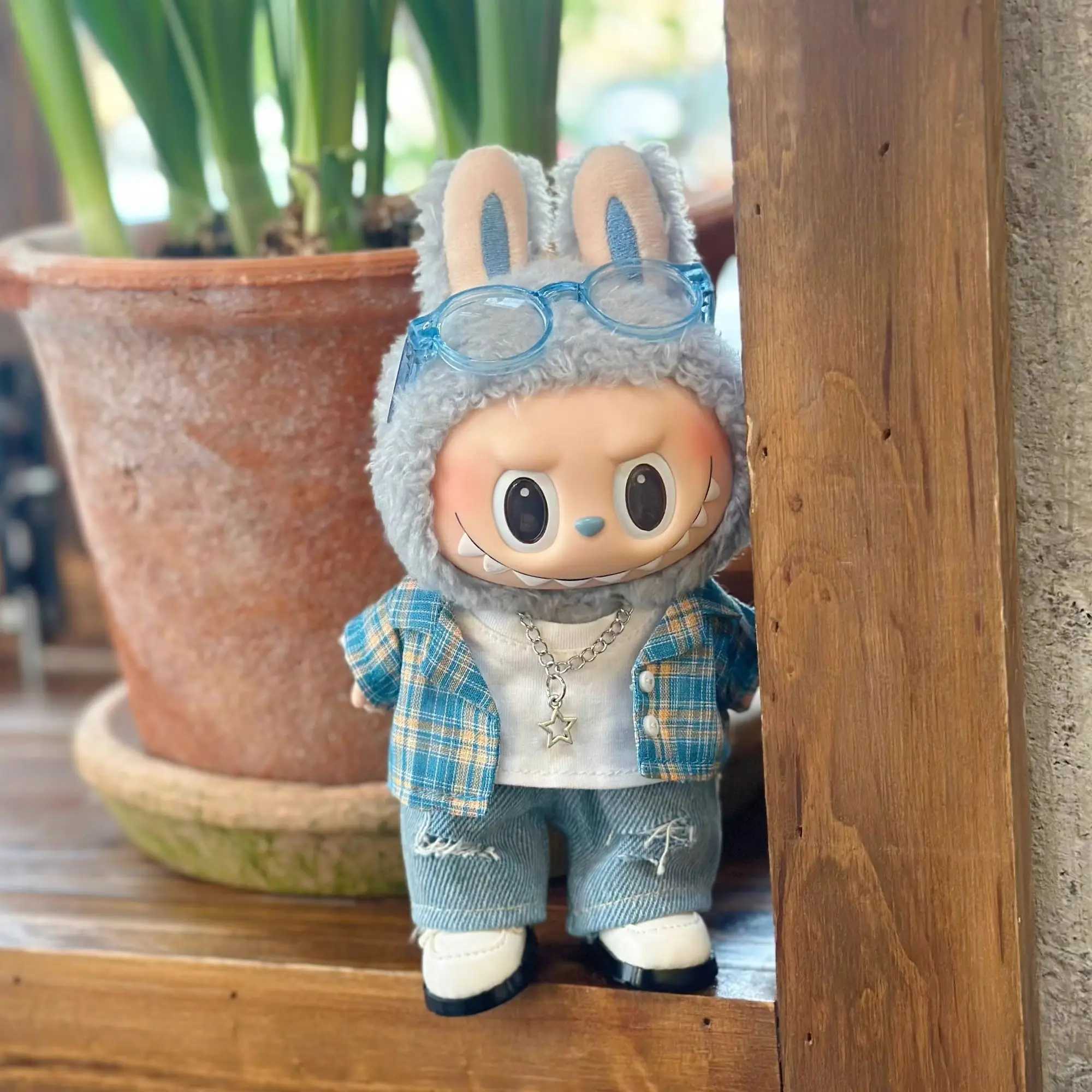 Labubu Streetwear Denim Set - Durable 15/17cm Doll Set with Enhanced Stitching and Hiccups Z250504