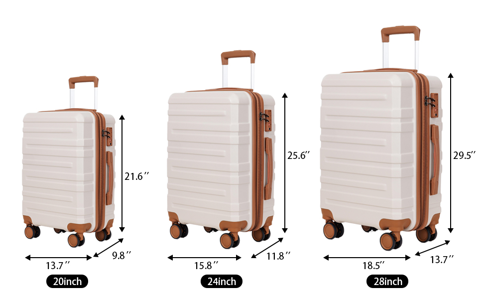 3piece set 202428 inches lightweight durable and expandable carryon suitcase tsa lock essential for family and personal travel white