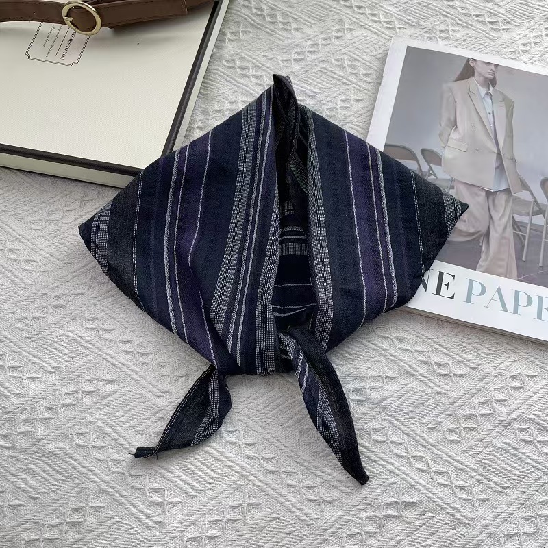 T636 color matching striped pure cotton triangle scarf generous literary versatile neck windproof sunscreen scarf decoration